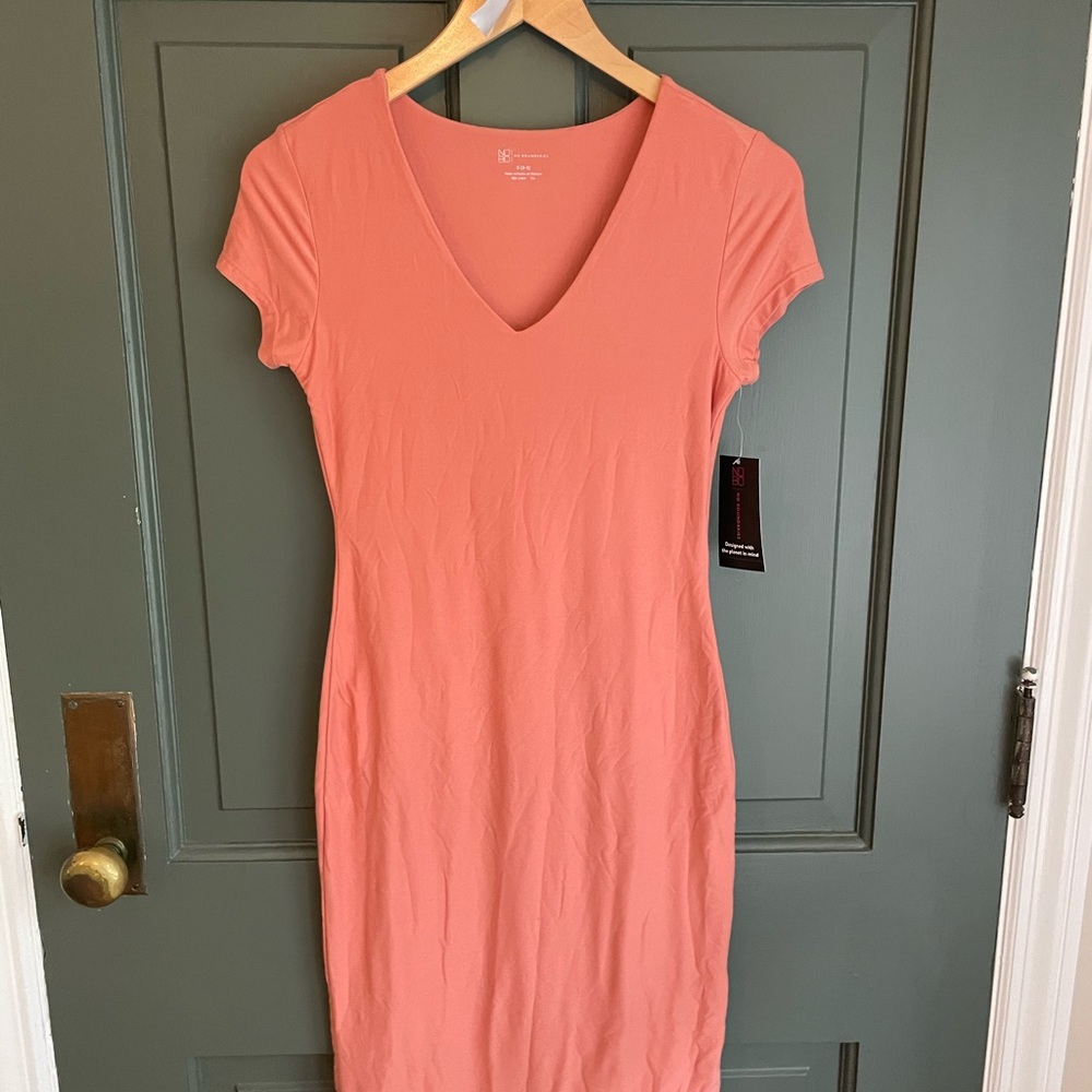 No Boundaries Coral V-Neck Midi Dress